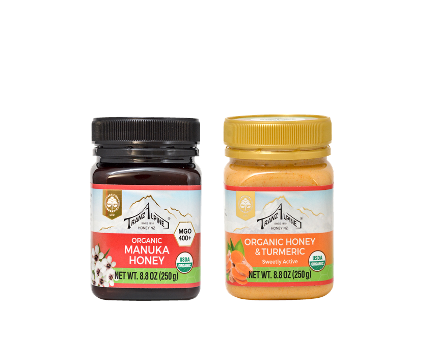 TrazAlpine Manuka's Organic Manuka Honey and Organic Honey with Turmeric