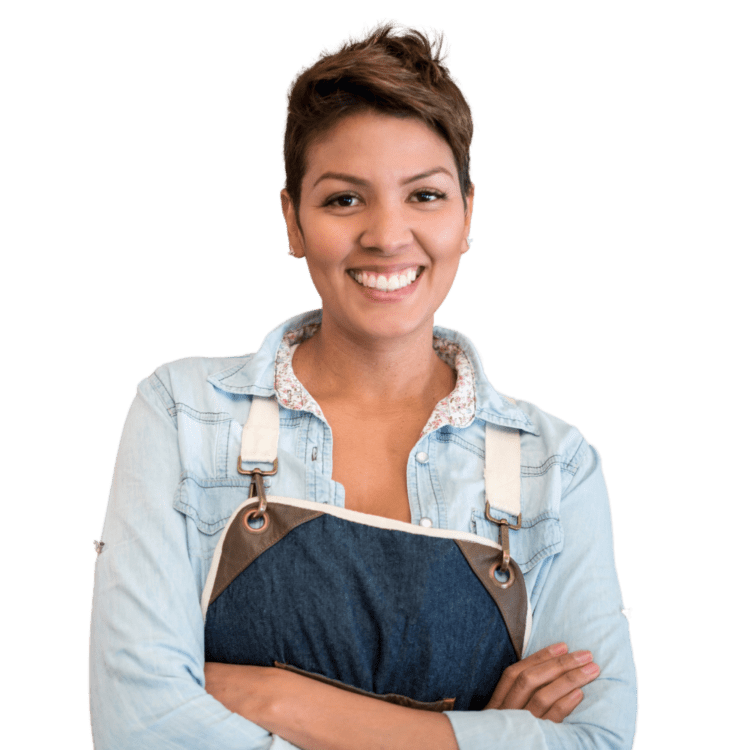 Female grocery retailer smiling.