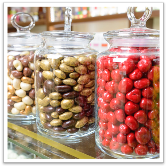 colorful candy in glass jars