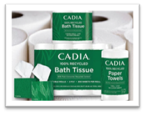 Cadia 100% recycled bath tissue and paper towels