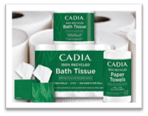 Cadia 100% recycled bath tissue and paper towels