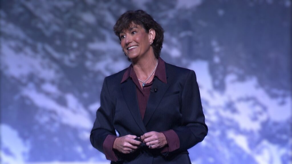 Deb Conklin KeHE CEO speaking in front of audience